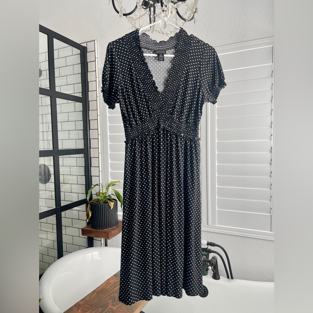 Stretchy Polka Dot Black/White Dress Size 10